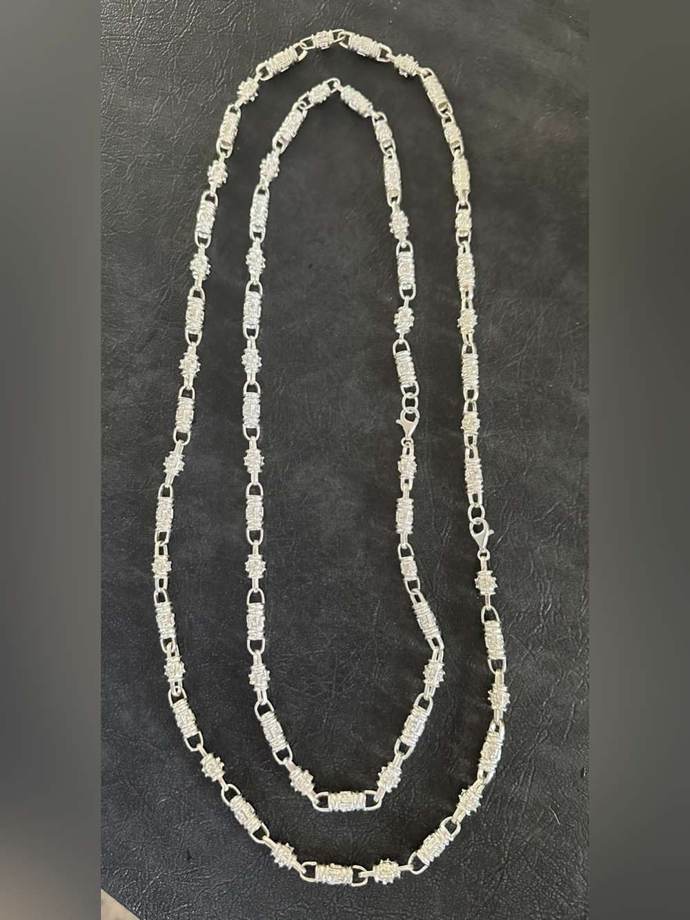 Set of 2 Layering Silver Necklaces with Greek Key and Crystals - 30” and 24”